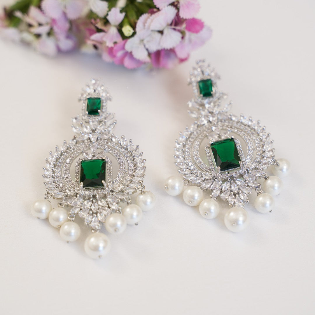 Green Square Earrings