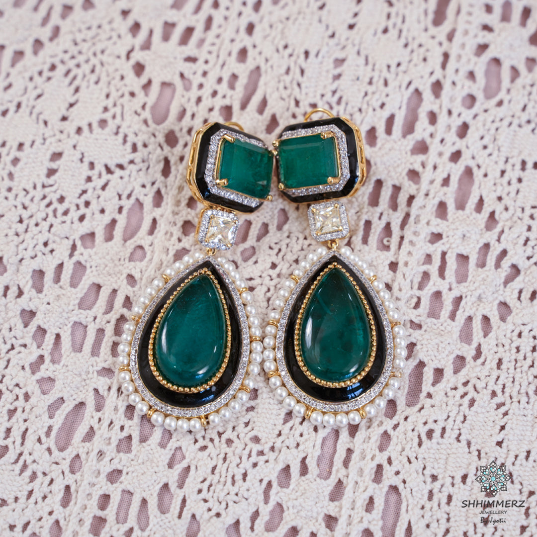 Solid Emerald Stone Earrings