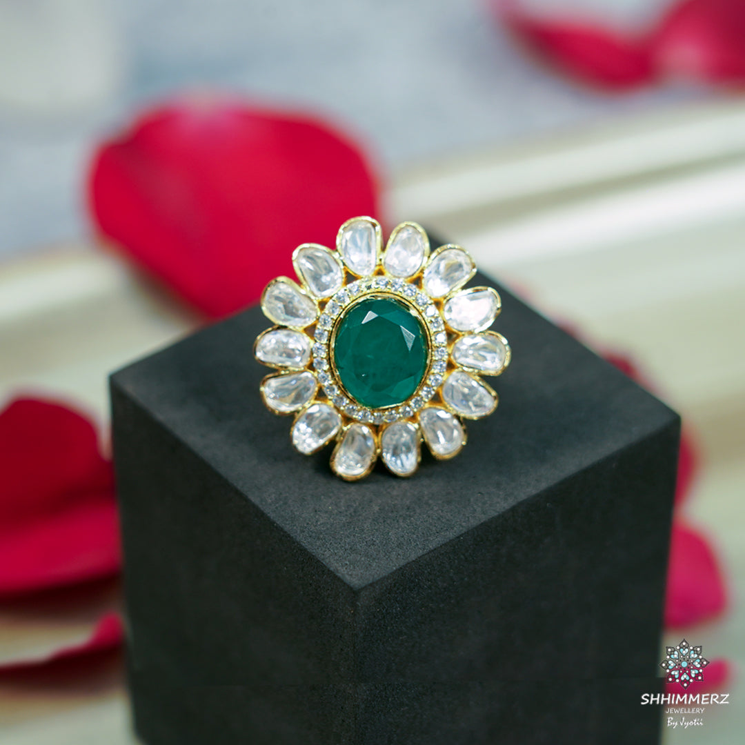 Emerald Moissanite polki Ring .