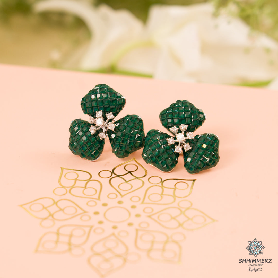 Emerald Flower Earrings .