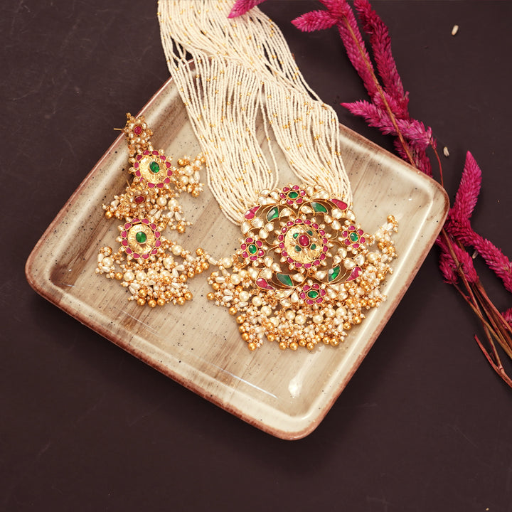 Oversized Pendant with White Beads