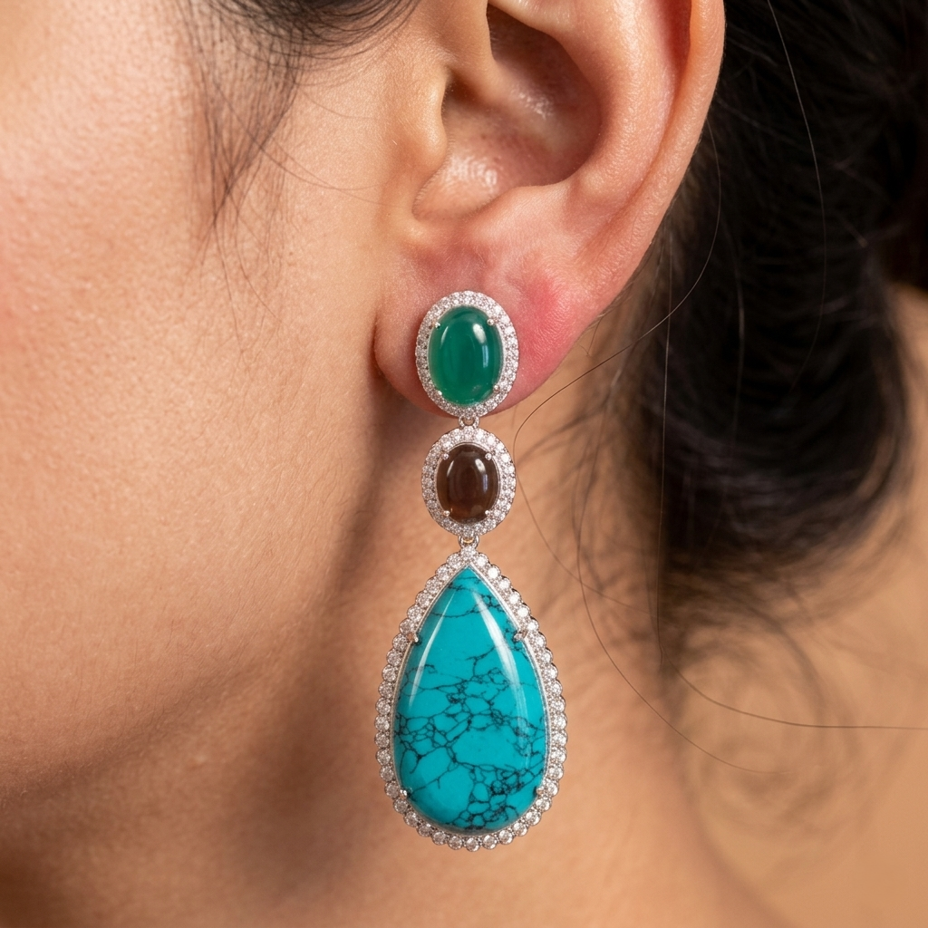 Tri Stone Earrings