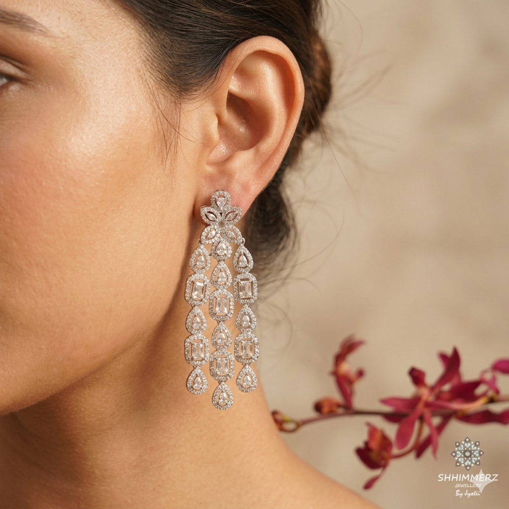 Beautifully Crafted Three Layer Earrings with different Shape and Size