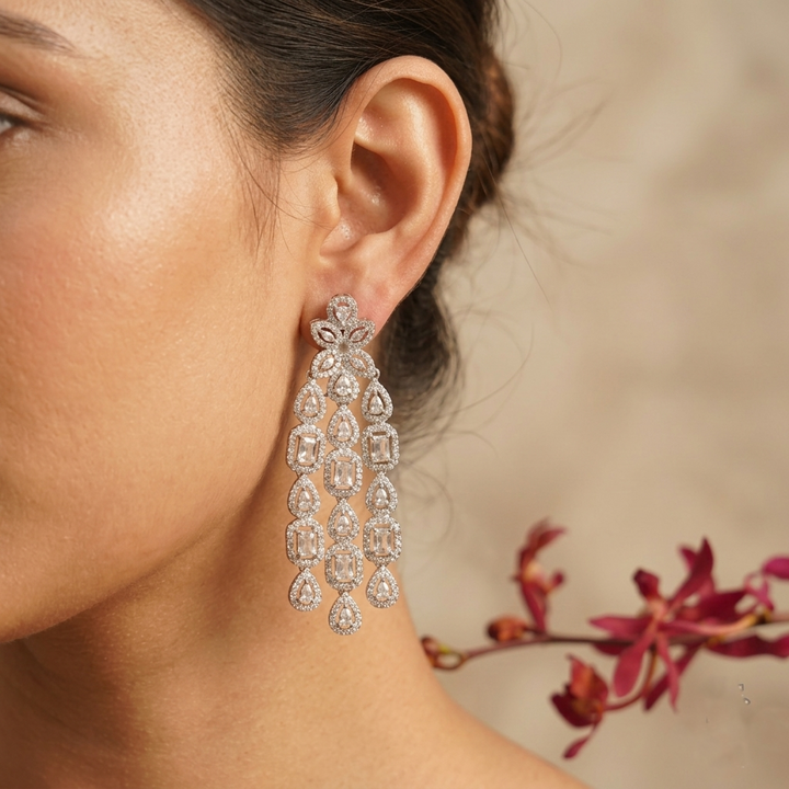 Beautifully Crafted Three Layer Earrings with different Shape and Size