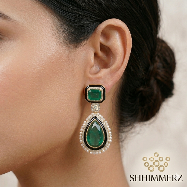 Solid Emerald Stone Earrings