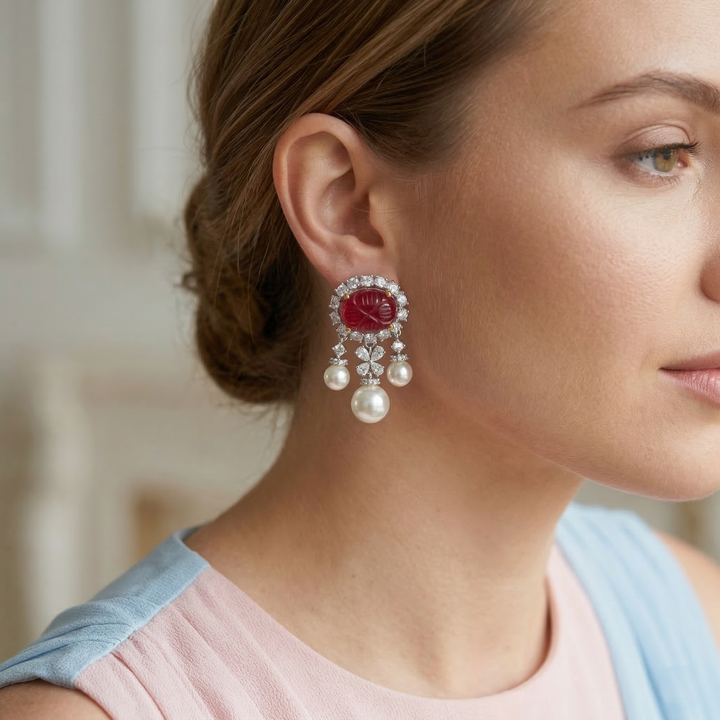 Carved Pearl Drop Earrings
