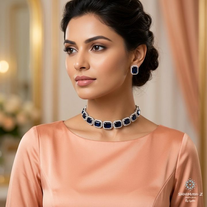 Elegant Blue Square Round Neckpiece